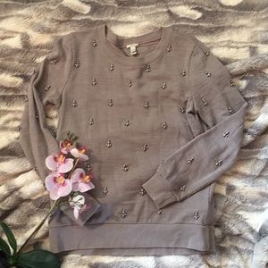 J. Crew Grey Jeweled Sweatshirt